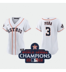 Women Houston Astros 3 Jeremy Pena White 2022 World Series Champions Stitched Baseball Jersey