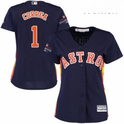 Womens Majestic Houston Astros 1 Carlos Correa Replica Navy Blue Alternate 2017 World Series Champions Cool Base MLB Jersey