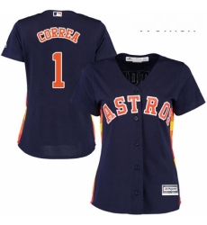 Womens Majestic Houston Astros 1 Carlos Correa Replica Navy Blue Alternate Cool Base MLB Jersey