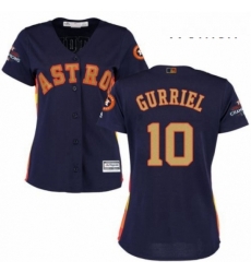 Womens Majestic Houston Astros 10 Yuli Gurriel Authentic Navy Blue Alternate 2018 Gold Program Cool Base MLB Jersey 