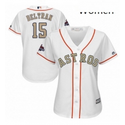 Womens Majestic Houston Astros 15 Carlos Beltran Authentic White 2018 Gold Program Cool Base MLB Jersey