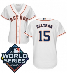 Womens Majestic Houston Astros 15 Carlos Beltran White Home Cool Base Sitched 2019 World Series Patch Jersey