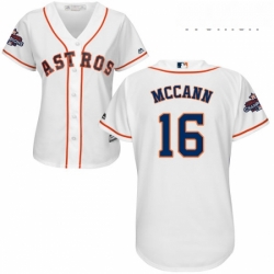 Womens Majestic Houston Astros 16 Brian McCann Replica White Home 2017 World Series Champions Cool Base MLB Jersey