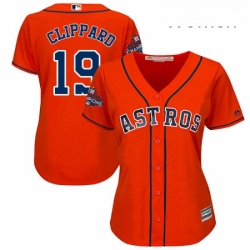 Womens Majestic Houston Astros 19 Tyler Clippard Replica Orange Alternate 2017 World Series Champions Cool Base MLB Jersey 