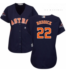 Womens Majestic Houston Astros 22 Josh Reddick Authentic Navy Blue Alternate 2017 World Series Champions Cool Base MLB Jersey