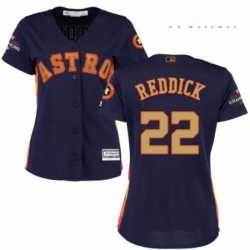 Womens Majestic Houston Astros 22 Josh Reddick Authentic Navy Blue Alternate 2018 Gold Program Cool Base MLB Jersey