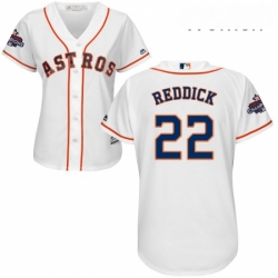 Womens Majestic Houston Astros 22 Josh Reddick Replica White Home 2017 World Series Champions Cool Base MLB Jersey