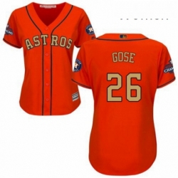 Womens Majestic Houston Astros 26 Anthony Gose Authentic Orange Alternate 2018 Gold Program Cool Base MLB Jersey 