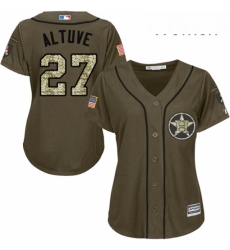 Womens Majestic Houston Astros 27 Jose Altuve Authentic Green Salute to Service MLB Jersey