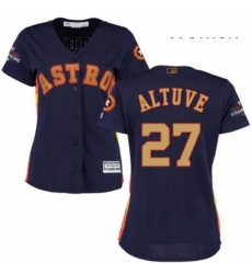 Womens Majestic Houston Astros 27 Jose Altuve Authentic Navy Blue Alternate 2018 Gold Program Cool Base MLB Jersey