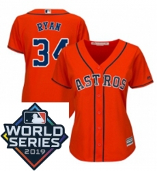 Womens Majestic Houston Astros 34 Nolan Ryan Orange Alternate Cool Base Sitched 2019 World Series Patch Jersey