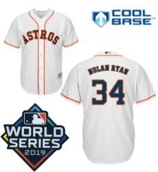 Womens Majestic Houston Astros 34 Nolan Ryan White Home Cool Base Sitched 2019 World Series Patch Jersey