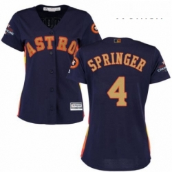 Womens Majestic Houston Astros 4 George Springer Authentic Navy Blue Alternate 2018 Gold Program Cool Base MLB Jersey