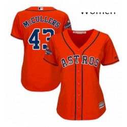 Womens Majestic Houston Astros 43 Lance McCullers Replica Orange Alternate 2017 World Series Champions Cool Base MLB Jersey