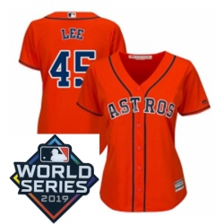 Womens Majestic Houston Astros 45 Carlos Lee Orange Alternate Cool Base Sitched 2019 World Series Patch Jersey