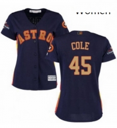 Womens Majestic Houston Astros 45 Gerrit Cole Authentic Navy Blue Alternate 2018 Gold Program Cool Base MLB Jersey 