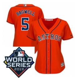 Womens Majestic Houston Astros 5 Jeff Bagwell Orange Alternate Cool Base Sitched 2019 World Series Patch Jersey