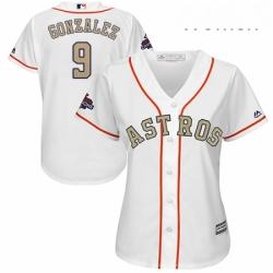 Womens Majestic Houston Astros 9 Marwin Gonzalez Authentic White 2018 Gold Program Cool Base MLB Jersey 