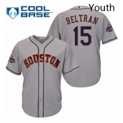 Youth Majestic Houston Astros 15 Carlos Beltran Authentic Grey Road 2017 World Series Champions Cool Base MLB Jersey