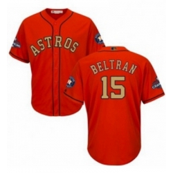 Youth Majestic Houston Astros 15 Carlos Beltran Authentic Orange Alternate 2018 Gold Program Cool Base MLB Jersey