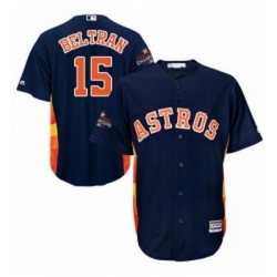 Youth Majestic Houston Astros 15 Carlos Beltran Replica Navy Blue Alternate 2017 World Series Champions Cool Base MLB Jersey