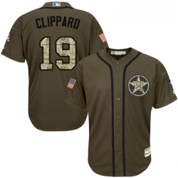 Youth Majestic Houston Astros 19 Tyler Clippard Authentic Green Salute to Service MLB Jersey 