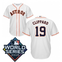 Youth Majestic Houston Astros 19 Tyler Clippard White Home Cool Base Sitched 2019 World Series Patch jersey