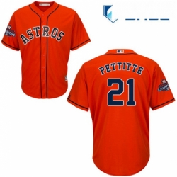 Youth Majestic Houston Astros 21 Andy Pettitte Replica Orange Alternate 2017 World Series Champions Cool Base MLB Jersey