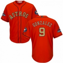 Youth Majestic Houston Astros 9 Marwin Gonzalez Authentic Orange Alternate 2018 Gold Program Cool Base MLB Jersey 