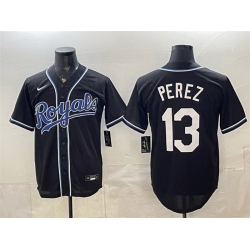Men Kansas City Royals  13 Salvador Perez Black 2026 Fashion Replica Black Out Stitched Baseball Jersey 881