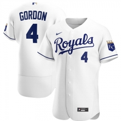 Men Kansas City Royals 4 Alex Gordon Men Nike White Home 2020 Flex Base Player MLB Jersey