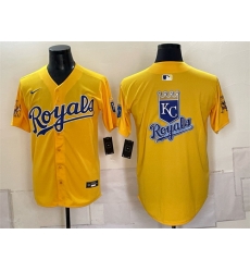 Men Kansas City Royals Team Big Logo Gold Sluggerrr Patch Vapor Limited Stitched Baseball Jersey 001 Men Kansas City Royals Team Big Logo Gold Sluggerrr Patch Vapor Limited Stitched Baseball Jersey 001