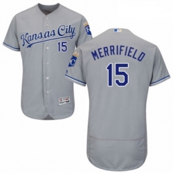 Mens Majestic Kansas City Royals 15 Whit Merrifield Grey Road Flex Base Authentic Collection MLB Jersey