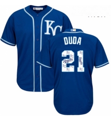 Mens Majestic Kansas City Royals 21 Lucas Duda Blue Authentic Blue Team Logo Fashion Cool Base MLB Jersey 