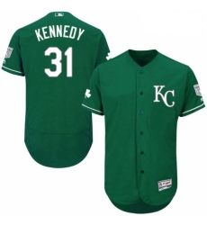 Mens Majestic Kansas City Royals 31 Ian Kennedy Green Celtic Flexbase Authentic Collection MLB Jersey