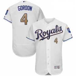 Mens Majestic Kansas City Royals 4 Alex Gordon White Home Flex Base Authentic MLB Jersey