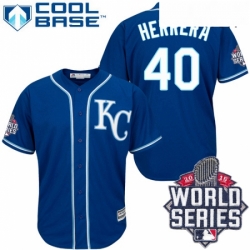 Mens Majestic Kansas City Royals 40 Kelvin Herrera Replica Blue Alternate 2 Cool Base 2015 World Series Patch MLB Jersey