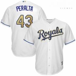 Mens Majestic Kansas City Royals 43 Wily Peralta Replica White Home Cool Base MLB Jersey 