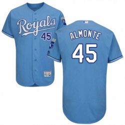 Mens Majestic Kansas City Royals 45 Abraham Almonte Light Blue Alternate Flex Base Authentic Collection MLB Jersey