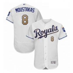 Mens Majestic Kansas City Royals 8 Mike Moustakas White Home Flex Base Authentic MLB Jersey