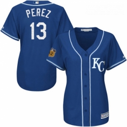 Womens Majestic Kansas City Royals 13 Salvador Perez Authentic Royal Blue 2017 Spring Training Cool Base MLB Jersey