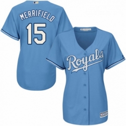 Womens Majestic Kansas City Royals 15 Whit Merrifield Replica Light Blue Alternate 1 Cool Base MLB Jersey 