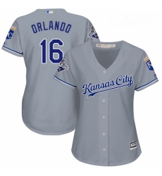 Womens Majestic Kansas City Royals 16 Paulo Orlando Replica Grey Road Cool Base MLB Jersey