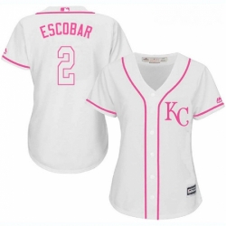 Womens Majestic Kansas City Royals 2 Alcides Escobar Replica White Fashion Cool Base MLB Jersey