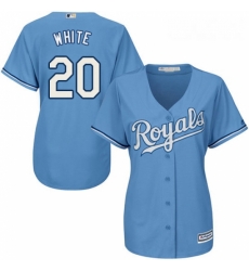 Womens Majestic Kansas City Royals 20 Frank White Authentic Light Blue Alternate 1 Cool Base MLB Jersey