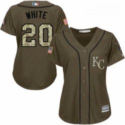 Womens Majestic Kansas City Royals 20 Frank White Replica Green Salute to Service MLB Jersey