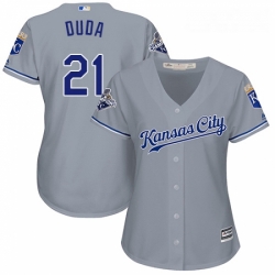 Womens Majestic Kansas City Royals 21 Lucas Duda Authentic Grey Road Cool Base MLB Jersey 