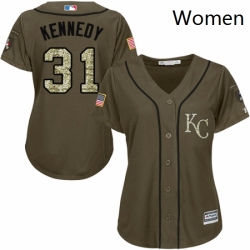 Womens Majestic Kansas City Royals 31 Ian Kennedy Replica Green Salute to Service MLB Jersey