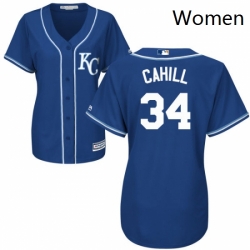 Womens Majestic Kansas City Royals 34 Trevor Cahill Authentic Blue Alternate 2 Cool Base MLB Jersey 