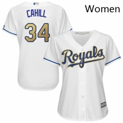 Womens Majestic Kansas City Royals 34 Trevor Cahill Replica White Home Cool Base MLB Jersey 